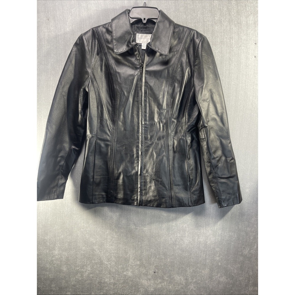 Worthington Women's Black Leather Full Zip Black Lined Jacket Size medium